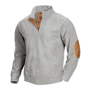 Mens Corduroy Button Pullover Elbow Patch Shirt Gray Mens Gray 2XL